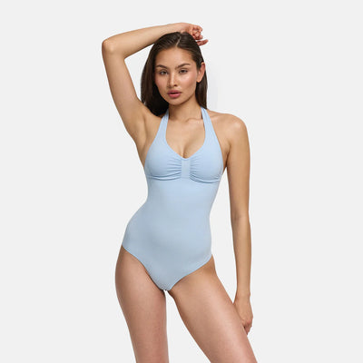 Neckholder Bodysuit Sculpting Shapewear mit integrierten Pads mit Slip