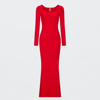 Ribbed Long Sleeve Maxikleid