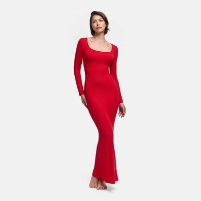 Ribbed Long Sleeve Maxikleid